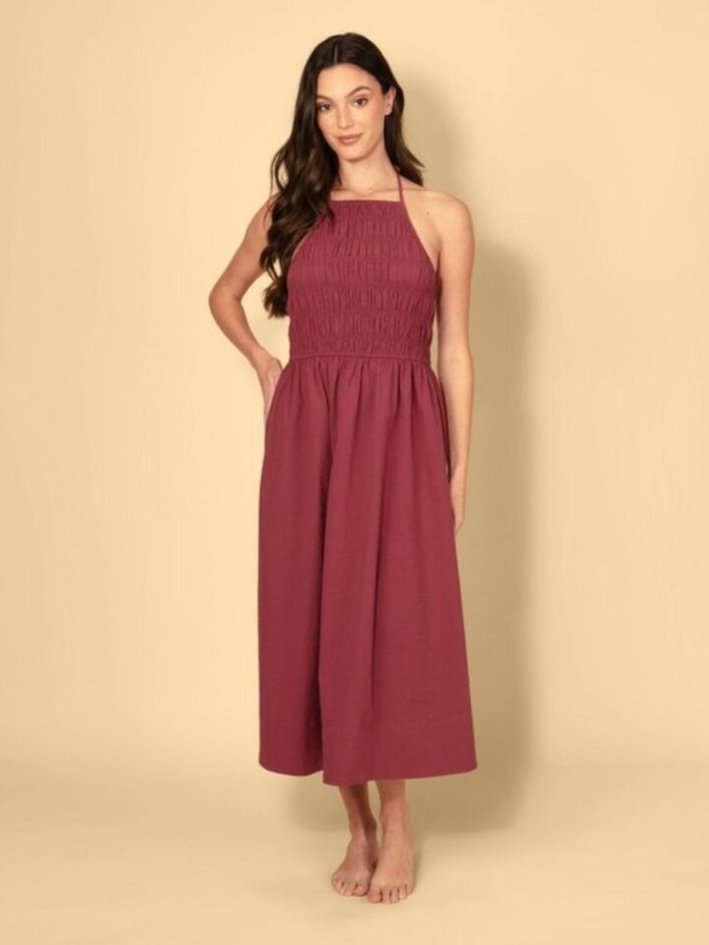 Solid & Striped Women's Smocked A-Line Dress Burgundy M NWT